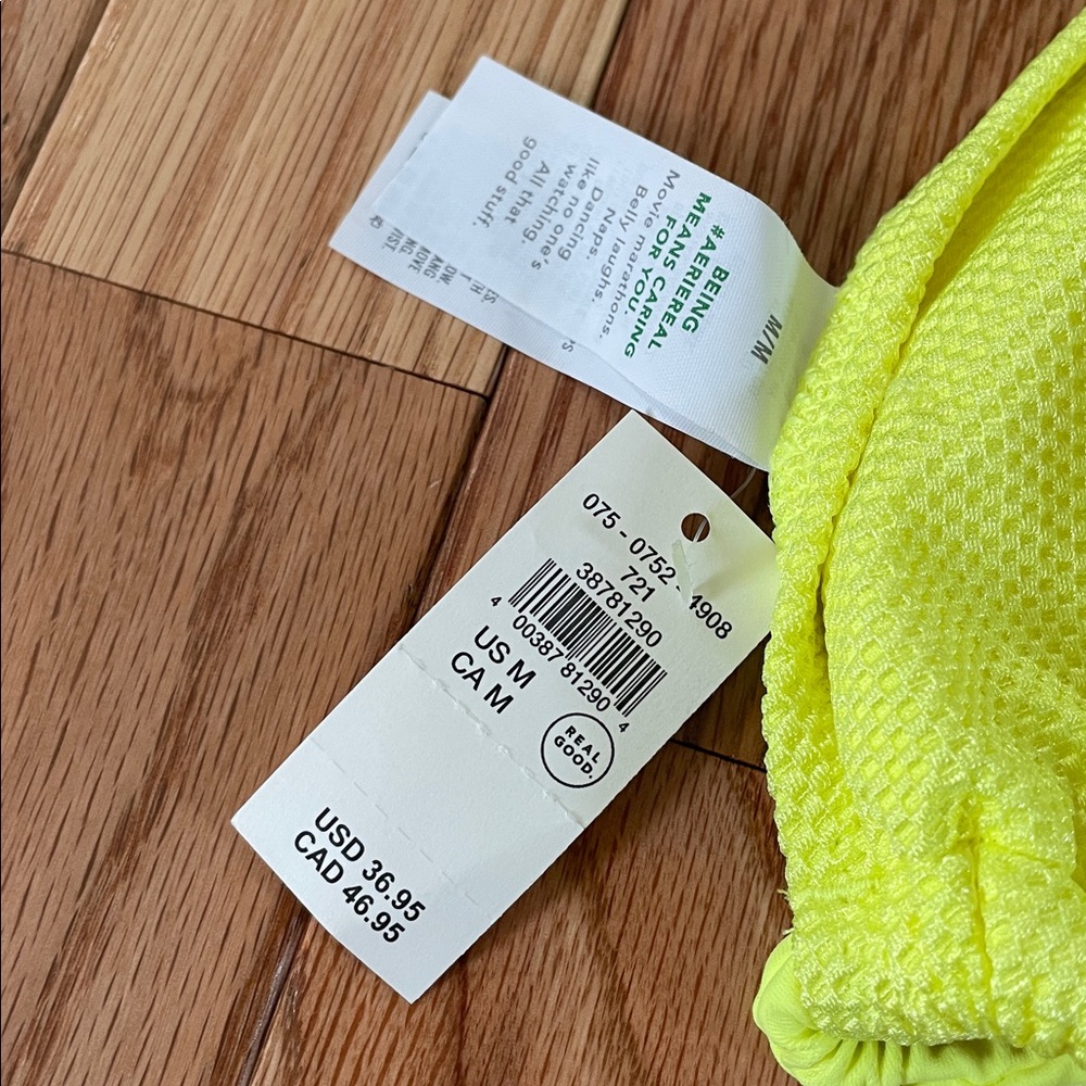 Aerie Triangle Bikini Set Womens Medium Yellow Swim Tie Strap NWT - Picture 3 of 10